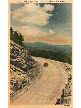 California Scenic Mountain Highway Vintage Linen Postcard Unposted Gardner-Thomp